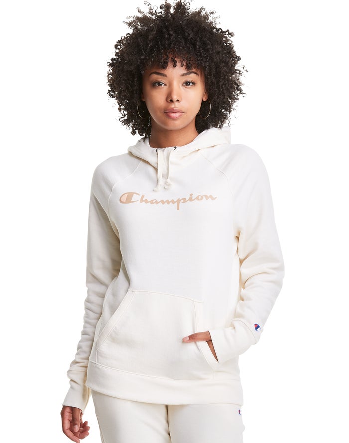 Sudadera Con Capucha Champion Mujer - Powerblend Fleece Script Logo ( Blancas ) 1203596-VQ